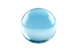 A clear blue glass sphere against transparent background. showcasing minimalistic design and transparency. Perfect for modern decor and design concepts. png