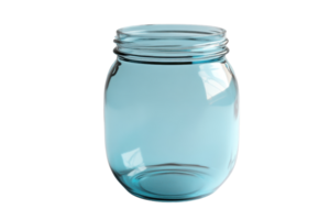 A clear, empty glass jar with a wide mouth, commonly used for storage or craft projects. Isolated on a transparent background. png