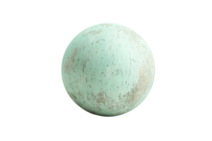 A rustic and weathered green sphere showing signs of wear and aging against a transparent background. Great for textures and design elements. png