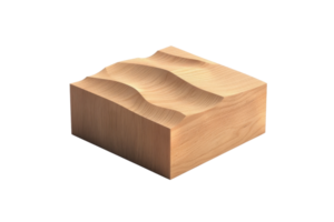 A sculpted wooden block with smooth, wave-like curves on the surface, showcasing intricate woodworking craftsmanship and natural wood texture. png
