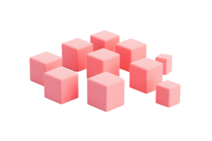 Abstract composition of pink geometric cubes isolated on transparent background. Ideal for creative design and modern visual projects. png