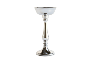 Elegant silver pedestal stand with a wide top, perfect for event decor or home accent. Shiny and decorative design. png