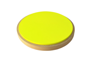 Bright yellow circular object on a wooden base. Ideal for design, background, or abstract themes in creative projects. png
