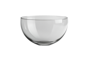 Clear glass bowl with a simple design, perfect for serving, decorating, or storing items in a modern and elegant style. png