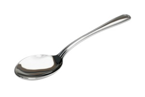 High-quality image of a shiny stainless steel spoon isolated on transparent background. Perfect for kitchen, dining, and utensil-related concepts. png