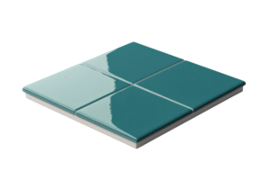 Close-up of a glossy teal ceramic tile with four smaller squares, perfect for modern interior design or home renovation projects. png
