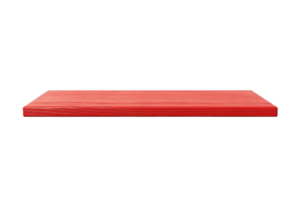 Minimalist red wooden shelf isolated on a transparent background. perfect for displaying products or artwork in a contemporary home or office space. png