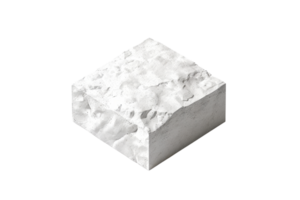 Close-up of a white cube block with rough surface texture on a transparent background. showcasing material and texture details. png