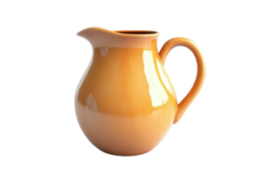Elegant ceramic pitcher with smooth glaze finish in warm orange. Perfect for home decor or serving beverages. Isolated on transparent background. png
