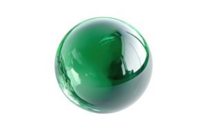 Green glass sphere isolated on transparent background. reflective surface creating interesting light reflections and shadows. png