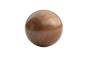 High-quality image of a polished wooden sphere with a smooth finish, showcasing natural wood texture and grain detail against a transparent background. png