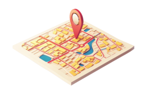 Illustration of a map with a location pin marker. Perfect for navigation, travel, route, and destination concepts. png