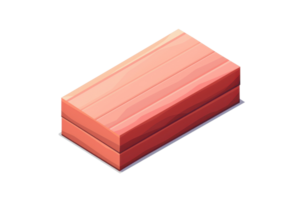 Isometric view of a wooden brick, isolated on transparent background. depicting construction material, texture, and building concept. png