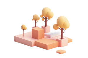 Minimalistic 3D isometric illustration with abstract geometric shapes and stylized trees in soft pastel colors. Modern digital art concept. png