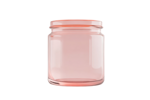 Minimalistic clear empty glass jar with pink tint, perfect for storage or decoration, isolated on transparent background. png