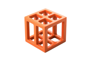 Orange 3D geometric cube with hollow grid structure on a transparent background. perfect for modern design and construction concepts. png