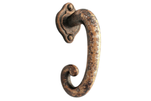 Rustic vintage metal door handle, isolated on a transparent background. showcasing patina and aged texture for historical or antique-themed projects. png
