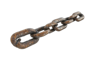 Rusty metal chain links isolated on a transparent background. illustrating strength, connection, and industrial themes. png