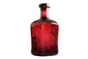 Old rustic bottle with dark red liquid, isolated on transparent background. Perfect for fantasy, horror, or potion-related concepts. png