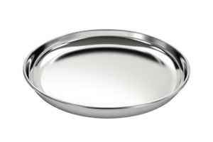 Shiny stainless steel plate on a transparent background. perfect for kitchenware and dining related uses. png