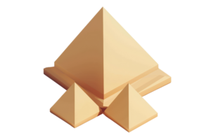 Three ancient Egyptian pyramids, large pyramid in the center and two smaller ones beside, symbolic structure in a desert setting. png