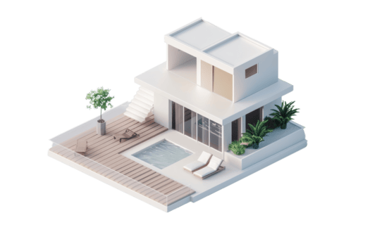 modern minimalistisk hus med en slå samman, omgiven förbi grönska. funktioner öppen Plats design och samtida arkitektur. png