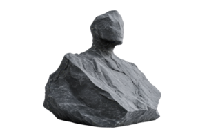 Abstract stone sculpture resembling a human bust, showcasing rough texture and minimalist design on a plain background. png