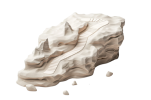3D rendering of a rocky mountain with carved staircase, isolated on transparent background. Perfect for design or architectural projects. png