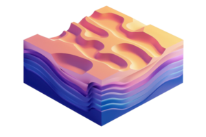 3D rendering of abstract topographic map layers in vibrant colors, showcasing terrain elevation and geological strata for scientific analysis. png