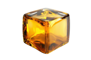 A transparent, amber-colored glass cube isolated on a transparent background. Modern design, abstract shape perfect for creative projects. png