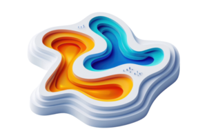 Abstract 3D layered topographic map with vibrant orange and blue colors, showcasing fluid shapes and intricate design details. png