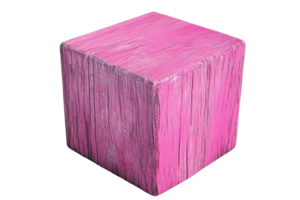 A vibrant pink wooden cube with a textured surface, isolated on a transparent background. perfect for design and creative projects. png