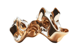 Abstract gold metallic fluid shape, isolated on transparent background. contemporary design element, modern 3D rendering. png