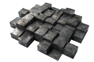 Abstract 3D black stone blocks arrangement creating a modern geometric pattern, perfect for backgrounds or architectural concepts. png
