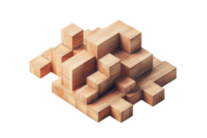 Abstract isometric geometric wooden blocks arrangement. Perfect for backgrounds, design projects, and architectural concepts. png