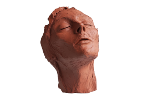 Clay sculpture of a human face with closed eyes, showcasing artistic texture and expression. Ideal for art, sculpture, and creativity themes. png