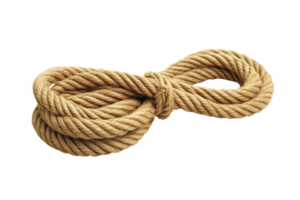 Close-up of a coiled natural fiber rope on a transparent background. Perfect for nautical, construction, or crafting themes in your projects. png