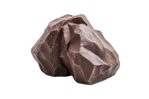 Close-up of a brown rock with sharp edges and textured surface, isolated on a transparent background. png
