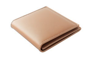 Close-up of a beige leather wallet isolated on a transparent background. Minimalist and elegant design suitable for everyday use. png