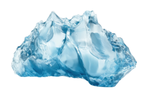 Close-up of a clear blue ice chunk with intricate textures and crystalline formations, isolated on a transparent background. png