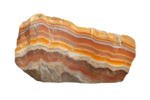 Close-up of a natural orange and brown agate stone with intricate bands and layers, ideal for geological and mineral studies. png