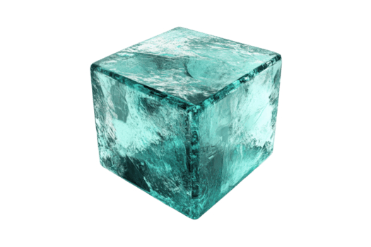 avvicinamento di un' trasparente ghiaccio cubo con un' blu tinta isolato su un' trasparente sfondo. in mostra suo struttura e chiarezza nel alto risoluzione. png