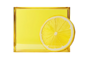 Close-up of a transparent yellow soap bar with a slice of lemon inside, giving a fresh and citrusy appearance. png