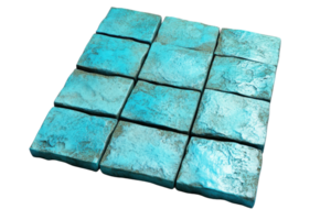 Close-up of blue textured ceramic tiles arranged in a square pattern, perfect for architectural and interior design projects. png