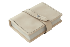 Elegant beige leather-bound notebook with a strap closure, perfect for journaling, note-taking, or sketching. Stylish and functional design. png