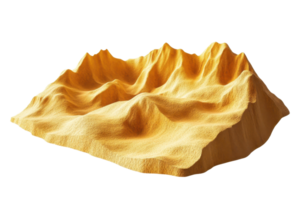 Detailed 3D rendering of a golden desert landscape with dunes and rugged terrain, showcasing natural beauty and texture. png