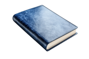Elegant closed blue book with a leather cover on a transparent background. ideal for education or literature themed design projects. png