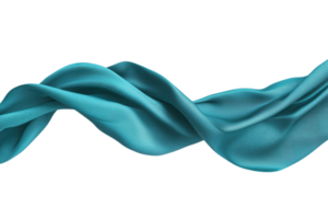 Elegant flowing turquoise fabric against a transparent background. capturing its smooth and delicate texture. Perfect for fashion, design, or abstract themes. png