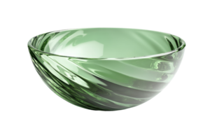 Elegant green glass bowl with intricate swirl design, perfect for decorative or functional use in any modern home setting. png