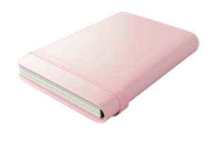Elegant pink notebook with elastic band for secure closure. Ideal for journaling, note-taking, and office use. Compact and stylish design. png